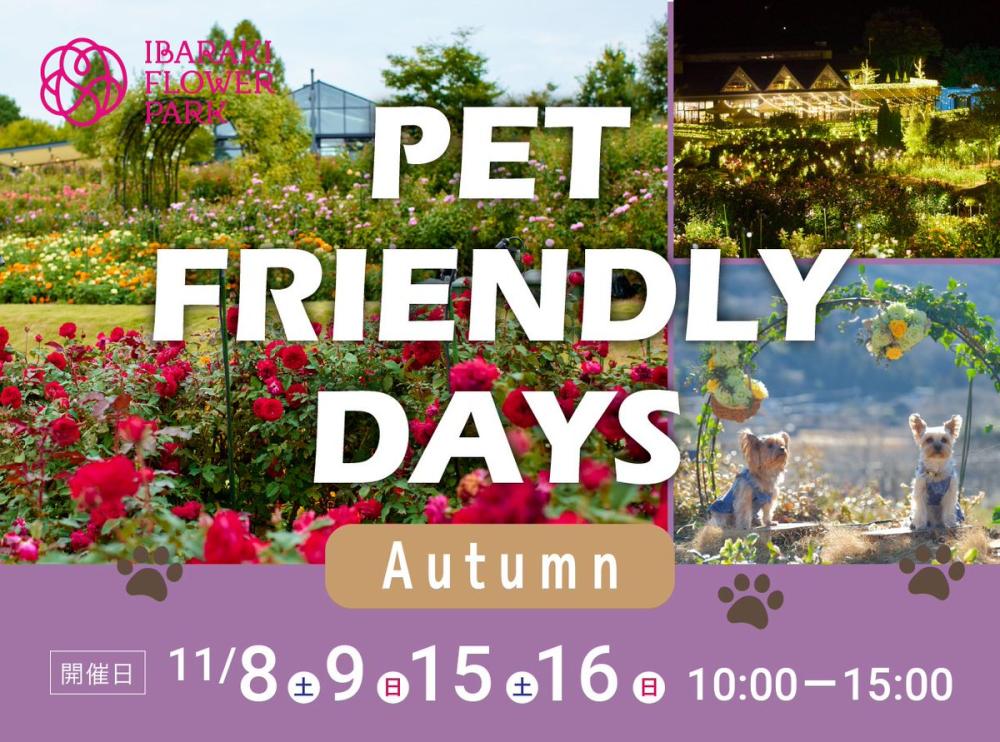 11/15(土曜日)・16(日曜日)『ペットフレンドリーデイズ』in いばらきフラワーパーク♪愛犬と一緒に１日中楽しめるフラワーパークにぜひご来園ください。を見る