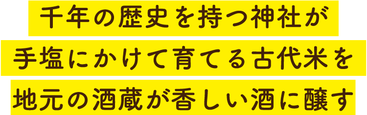 千年の歴史を持つ神社が手塩にかけて育てる古代米を地元の酒蔵が香しい酒に醸す