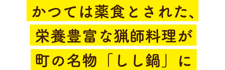 かつては薬食とされた、栄養豊富な猟師料理が町の名物「しし鍋」に